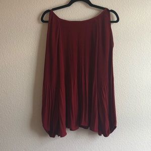 Bobeau Red Pleated Long Sleeve Shoulderless Top XL